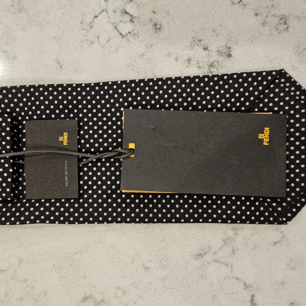 Fendi Black and White Polka Dot Tie